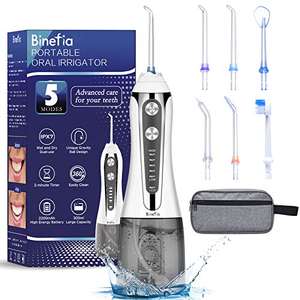 Binefa water flosser for Teeth, 5 modes, 6 Jet Tips, IPX7 Waterproof, 300ML water tank, USB Rechargeable w/code - Sold by Binefia / FBA