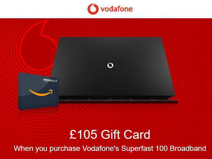 Vodafone 100Mb broadband + £105 Voucher + £43 TCB - £24m /24m - £576 (£17.84 effec /£14.84 existing mobile cust) @ Giftcloud / Vodafone
