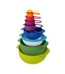 Joseph Joseph Nest 9 Plus , 9 Piece Compact Food Preparation Set with Mixing Bowls, Measuring cups, Sieve and Colander