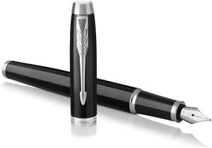 Parker IM Fountain Pen | Black Lacquer with Chrome Trim | Medium Nib with Blue Ink Refill | Gift Box