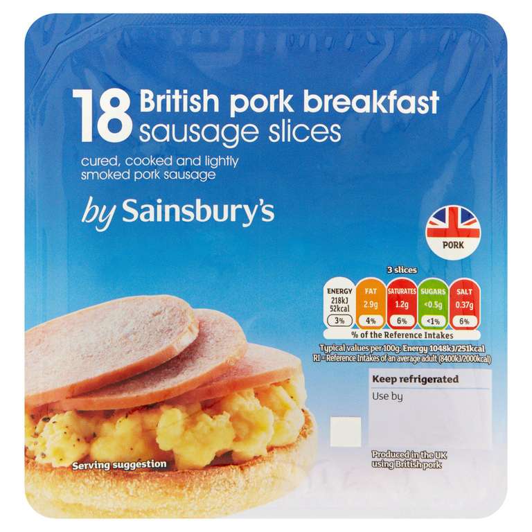 Sainsbury's Pork Breakfast Sausage Slices x 18 125g - 75p @ Sainsburys