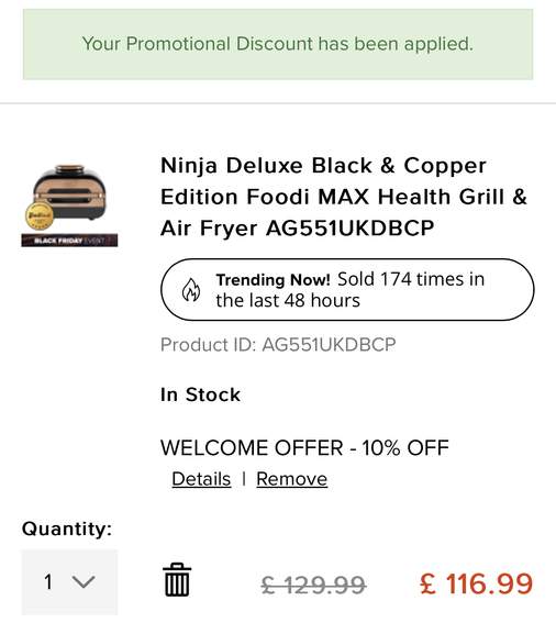 Ninja Deluxe Black & Copper Edition Foodi MAX Health Grill & Air Fryer  AG551UKDBCP