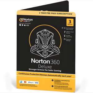Norton 360 Deluxe Safer Gaming - Online Security / VPN / 25GB Cloud Storage - 1 year for 3 devices - £4.99 Delivered @ Currys