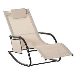 Outsunny Garden Rocking Chair, Patio Sun Lounger Breathable Mesh Fabric, Removable Headrest Pillow, Armrest, Side Storage, sold & FB MH STAR