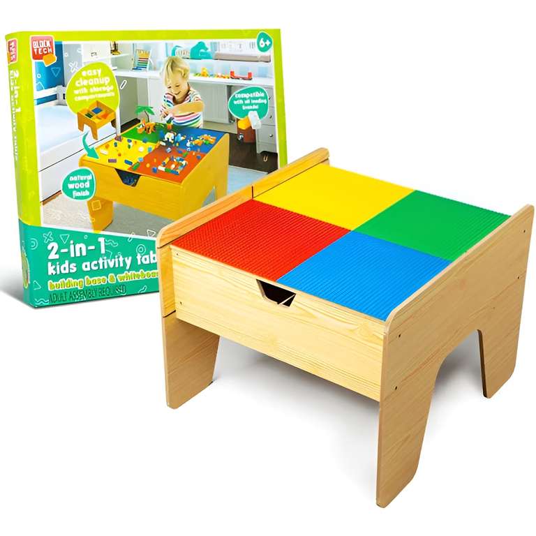 Wooden 2-in-1 Kids Activity Table - For Building Bricks & Whiteboard