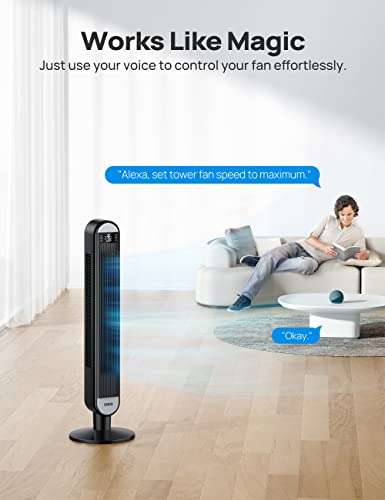 Dreo 42 Inch Smart Tower Fan, 6 Speeds, 90° Oscillating Standing Bladeless Electric Fans, WiFi Alexa - Sold by DreoHomeAppliance FBA