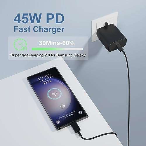 45W Super Fast Charger 2.0 USB C Fast Charger Plug with 2M Type C Cable - sold by Bolweo UK - FBA