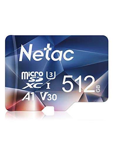 Netac MicroSDHC Memory Card 512GB, Micro SD Card, 4K Full HD Video Recording, UHS-I, C10, U3, A1, V30 - £41.39, sold by Netac @ Amazon