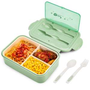 BIBURY Lunch Box, Leakproof Bento Food Container with 3 Compartments and Cutlery Set, BPA Free - Sold by BIBURY/FBA
