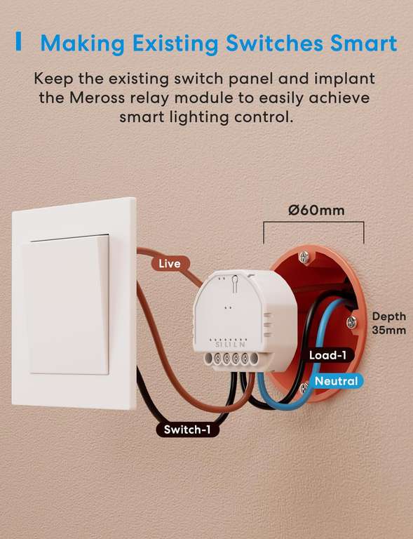 Meross Smart Light Switch Module, DIY Wall Switch Module, Wireless Relay Smart Switch 2 pack with voucher