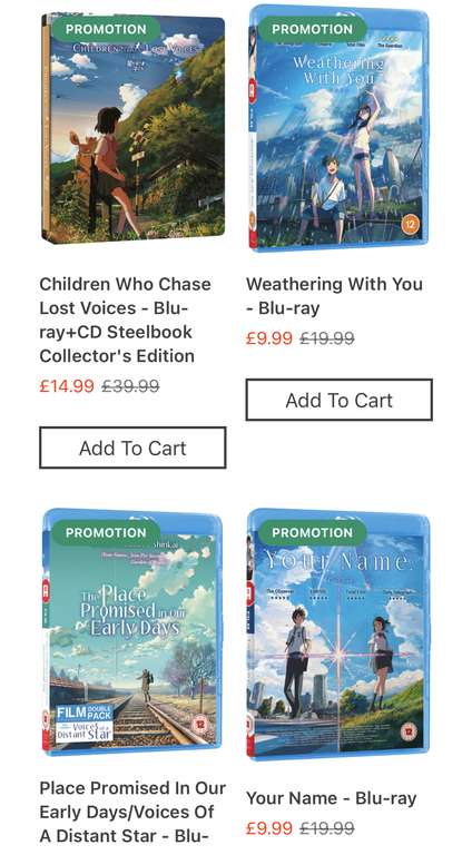 Makoto Shinkai's film catalogue Sale - Prices Range from £9.99 to £19.99 with code @ All The Anime