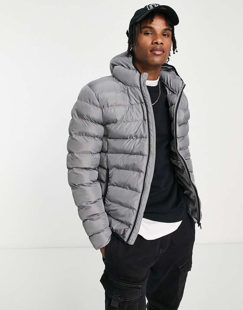 French Connection Puffer Jacket with Hood in Light Grey (with code ...