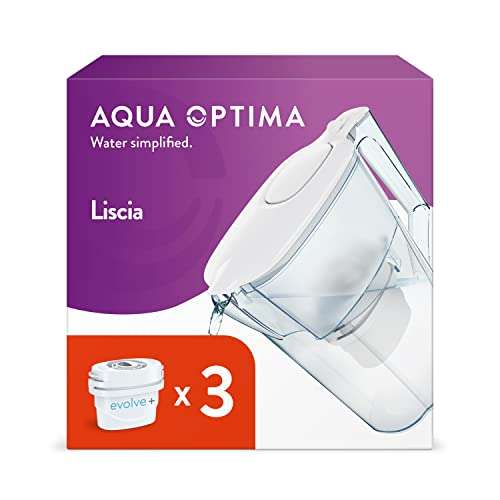 Aqua Optima Liscia Water Filter Jug & 3 x 30 Day Evolve+ Filter, White - £11.99 @ Amazon