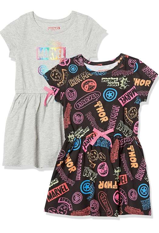 Amazon Essentials Marvel Girls and Toddlers' Knit Short-Sleeve Cinch-Waist Dresses, Pack of 2 age 6-7 now £5.69 at Amazon