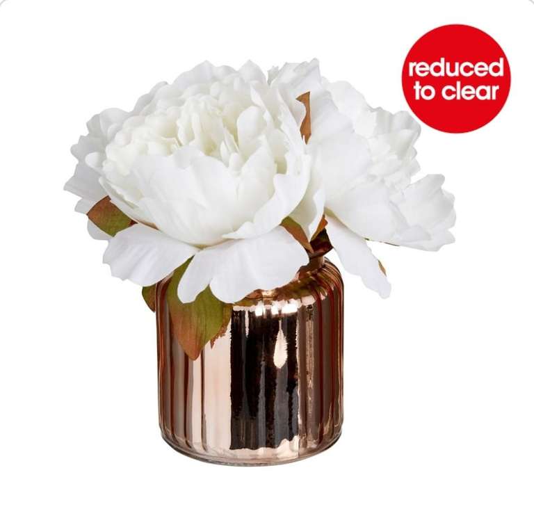 Wilko White Peony Artificial Flowers in Rose Gold Glass Vase reduced to £3.25 with Free Collection @ Wilko