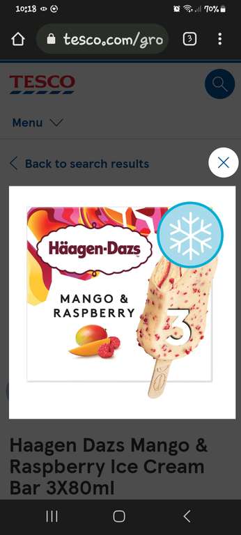 Haagen dazs bars 3×80ml Salted Caramel/Mango and Raspberry/Peanut Butter Crunch £2.50 Clubcard price @ Tesco