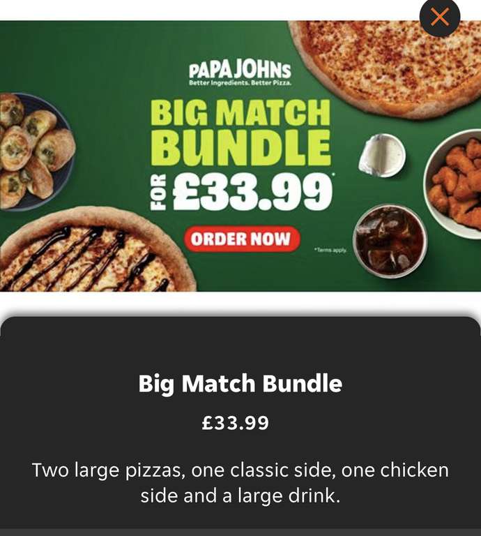 2 Large Pizzas, a chicken side + a classic side, and a bottle of drink - (including service fee and free delivery in selected locations)
