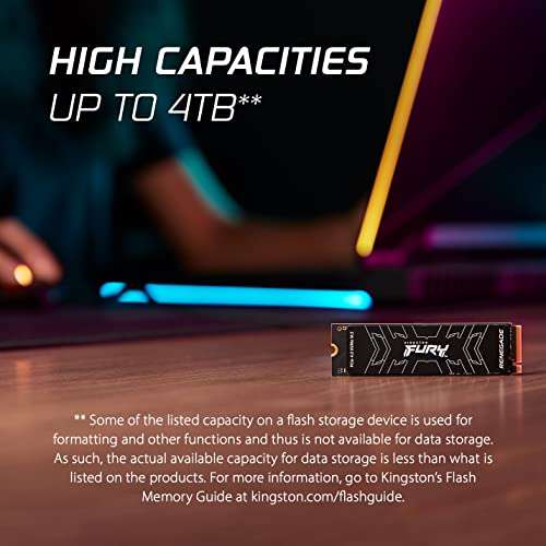 1TB - Kingston FURY Renegade PCIe Gen 4 x4 NVMe SSD - 7300MB/s, 3D TLC, 1GB Dram Cache, 1000 TBW (PS5 Compatible) - £73.78 @ Amazon