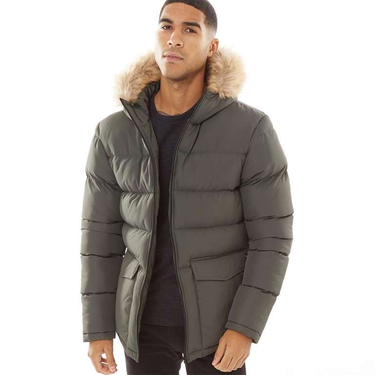 French Connection Mens Parka Row Fur Jacket - Charcoal or Khaki