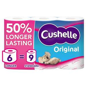 Cushelle Original 50% Longer Lasting Toilet Tissue 6 Equals 9 Regular Rolls (Nectar Price)