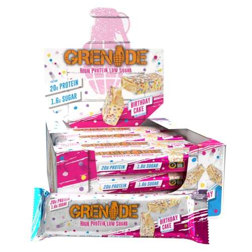 Grenade High Protein, Low Sugar Bar - Birthday Cake, 12 x 60 g £16.43 / £15.61 with Subscribe & Save @ Amazon