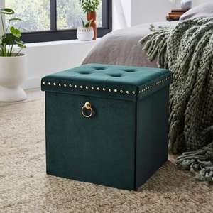 Velvet Cube Ottoman Bottle Green No Reduced plus Free Click and Collect