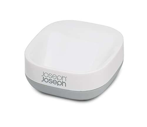 Joseph Joseph Bathroom Slim, Compact, Soap Dish Holder with non-slip base - White/Grey