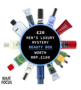 Men's Luxury Mystery Beauty Box with code (worth £100 includes brands Hugo Boss, Clarins & Paul Smith)