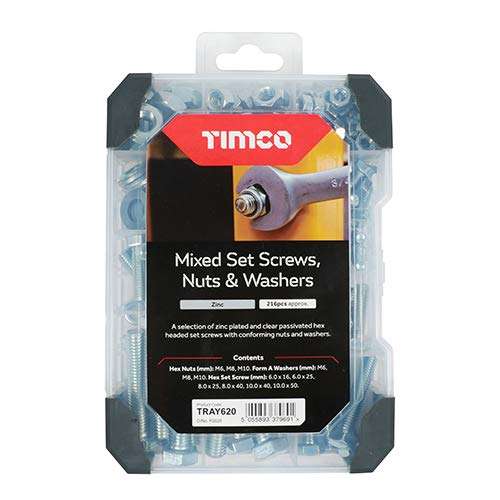TIMCO Set Screws Nuts Washers Zinc Mixed Tray - 206pcs - £3.81 @ Amazon