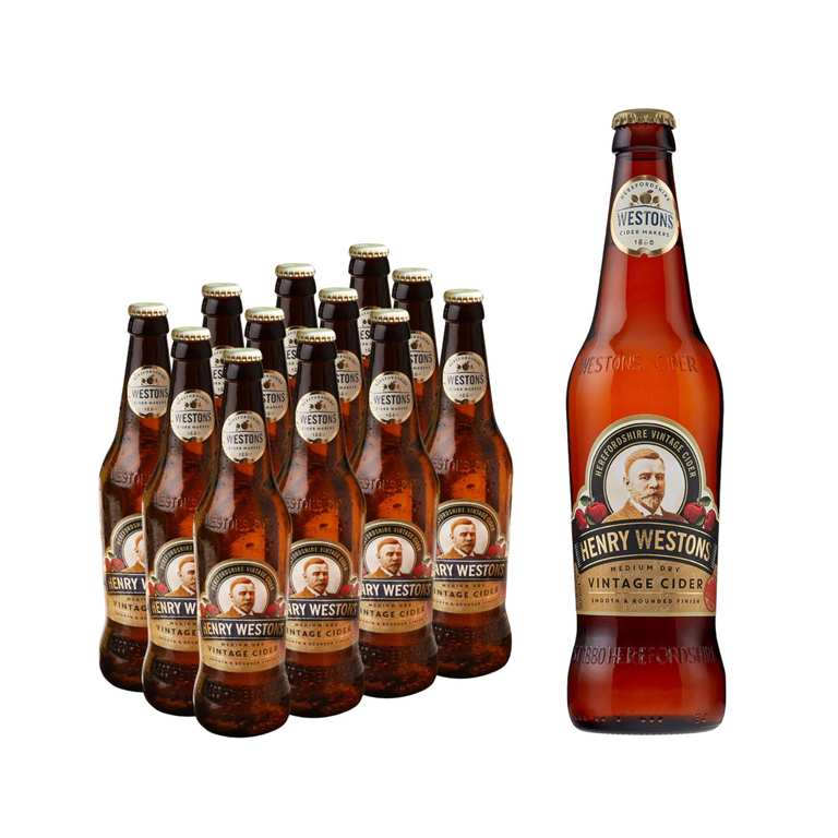 Henry Westons Vintage Glass Bottles, 8.2% ABV 12 x 500ml Multipack | Refreshing Medium Dry Sparkling Cider