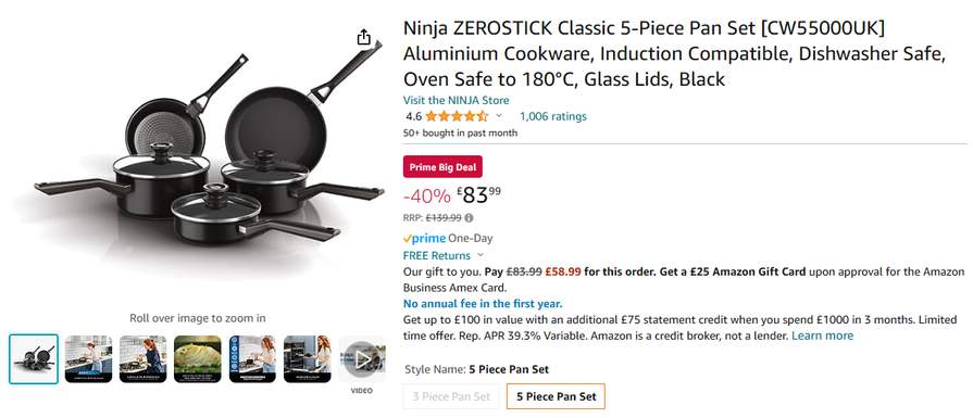 Buy Ninja Zerostick Stainless Steel 5 Piece Non Stick Pan Set