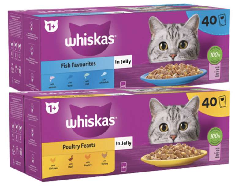 Whiskas Meat or Poultry 40 Pack 1+ Cat Food 3 for £30 at Farmfoods