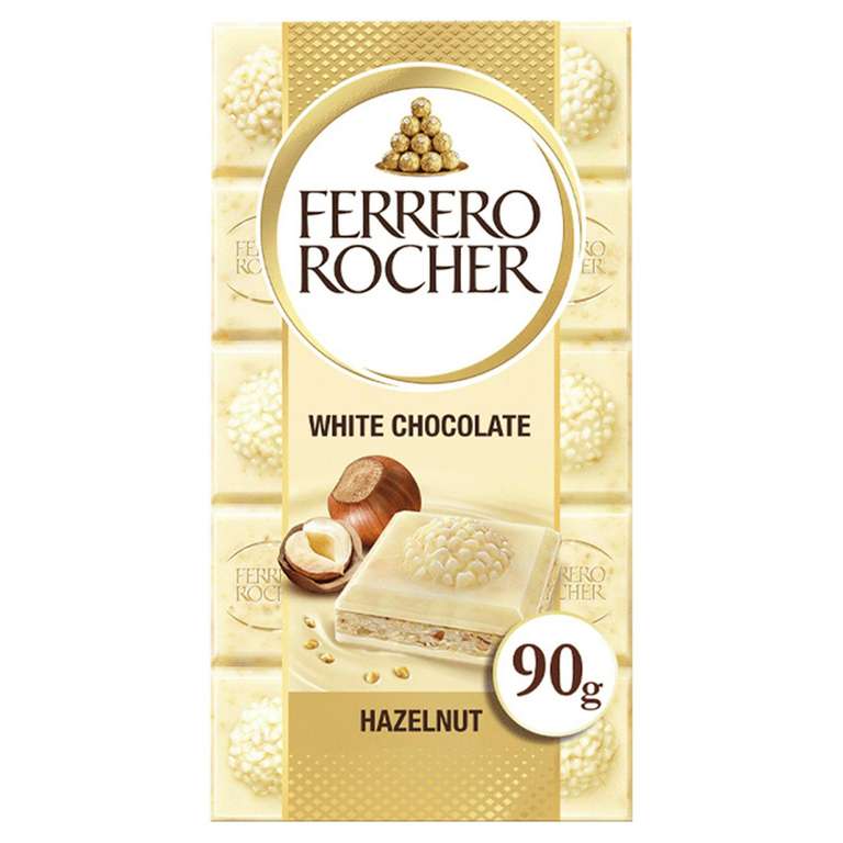 Ferrero Rocher Bar 90g (White & Hazelnut / Milk & Hazelnut / Dark & Hazelnut) - £1.50 (Clubcard Price) @ Tesco