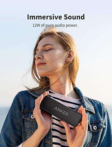 Anker Soundcore 2 Portable Bluetooth Speaker, 12W Stereo Sound, IPX7 Waterproof, 24-HR PT, Stereo Pairing Sold by AnkerDirect UK / FBA