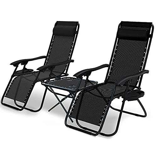 VOUNOT Zero Gravity Chair with Side Table, Set of 2, Folding Sun Loungers - £58.39 @ Amazon