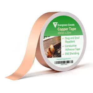 EVG 20mm x 25m Copper Slug Tape | Adhesive Copper Slug Snail Repellent | Slug Deterrent Barrier Tape | Humane Pest Control