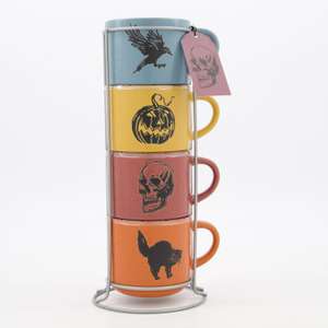 Four Pack Multicoloured Halloween Mugs 7x9cm