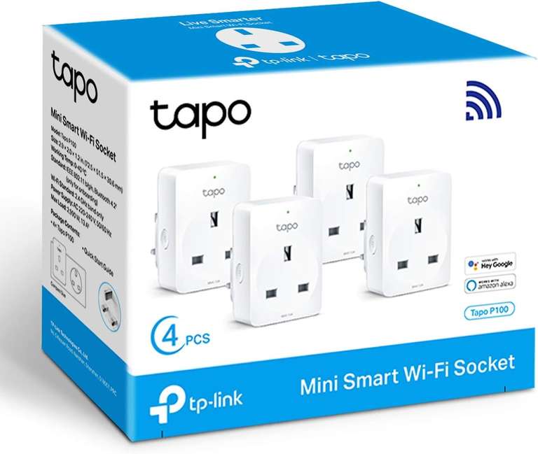 TP LINK Tapo P100 Smart Socket - 4 Pack (without energy monitoring - no hub required) w/code