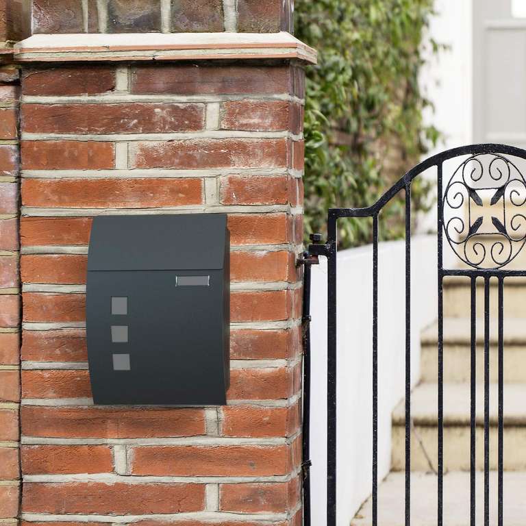 SONGMICS - Wall Mounted Post Box with Viewing Windows, Name Slot, 2 Keys - Charcoal Grey Sold & Supplied by SONGMICS HOME UK