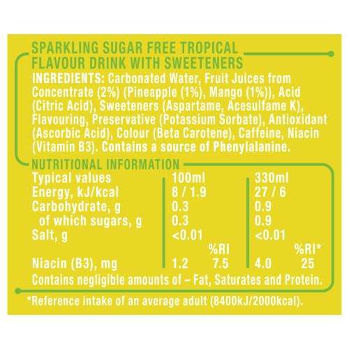 Lucozade Zero Fizzy Drink, Tropical Flavour, Sugar Free, Low Calorie, 6 Pack, 330ml Cans £2 @ Amazon