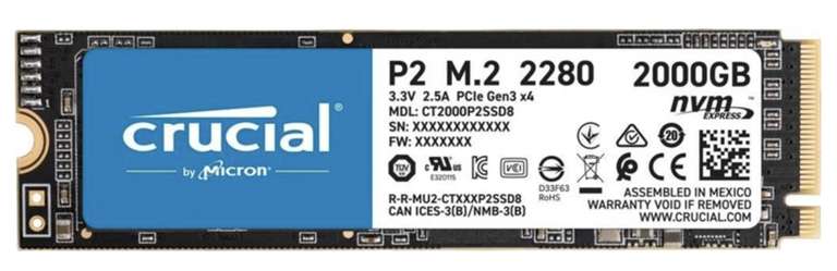 Crucial P2 2TB 3D NAND NVMe PCIe M.2 SSD V - £117.99 @ Box