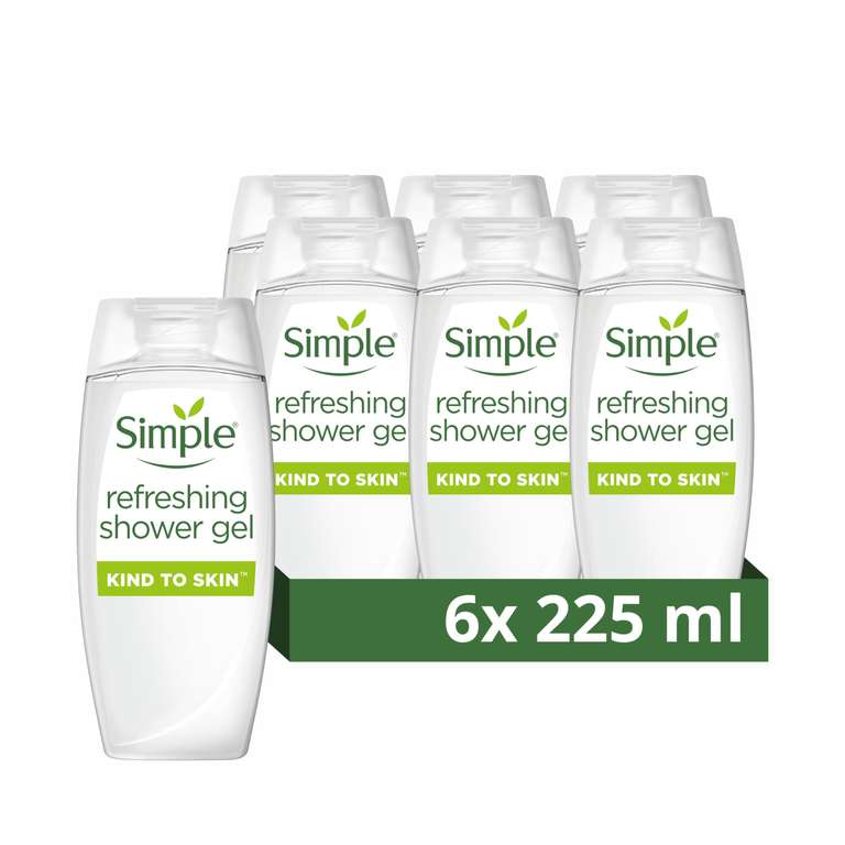 6 x Simple Refreshing Shower Gel Body Wash, With Natural Cucumber Extract For Dry Skin 225ml £5.10 - £5.70 w/ Subscribe & Save