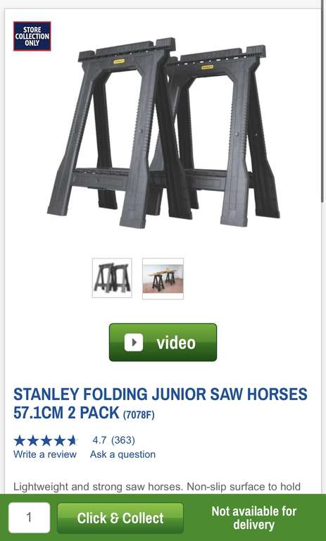 Stanley Folding Junior Saw Horses 57.1cm 2 Pack £26.99 Free Collection @ Screwfix