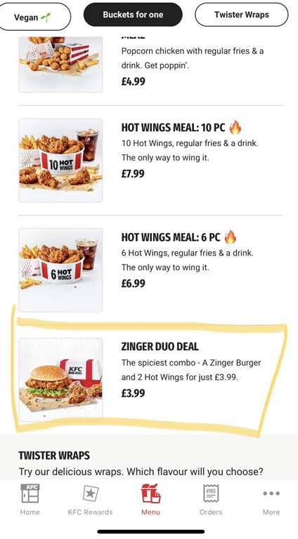 Zinger Duo Deal - Zinger Burger & 2 Hot Wings