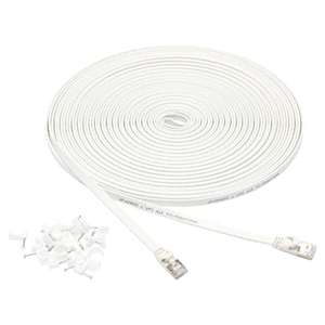 Amazon Basics RJ45 Cat 7 Ethernet Patch Cable, Flat, 600MHz, Snagless, Includes 20 Nails, 15.2 m, White