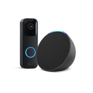 Blink Video Doorbell, Black, Works with Alexa + Introducing Echo Pop | Charcoal