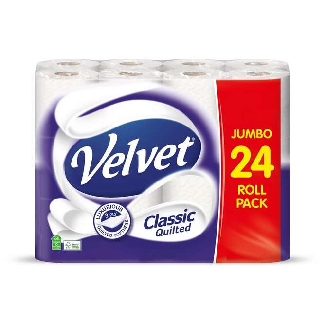 Velvet Classic Quilted Toilet Tissue 24 Rolls (Clubcard Price)