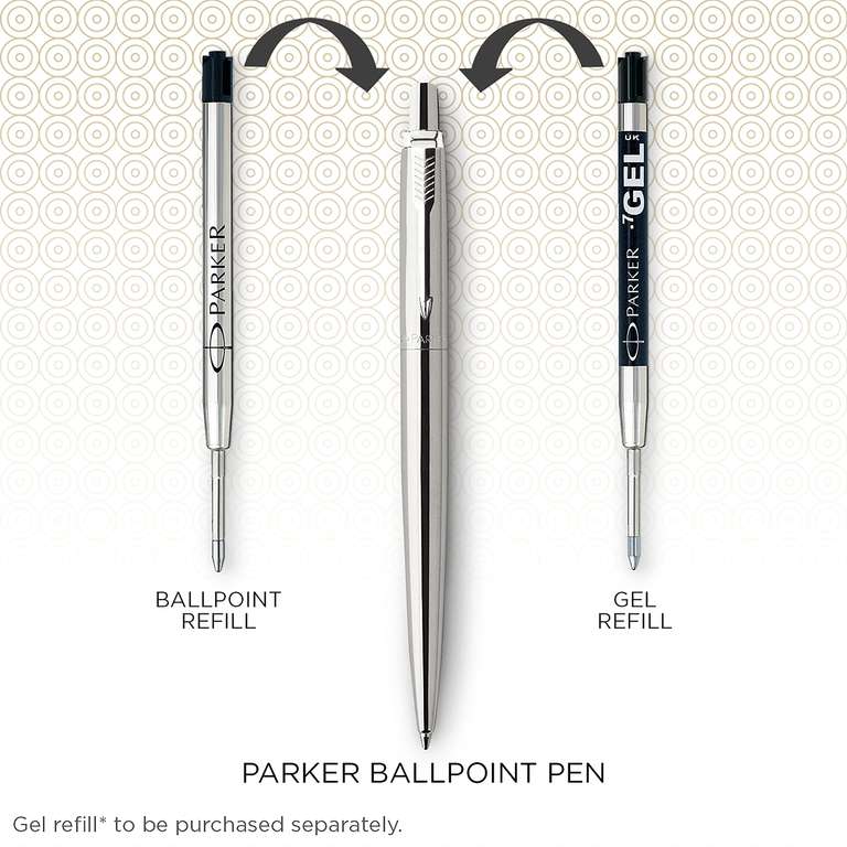 Parker Jotter Ballpoint Pen | Stainless Steel with Golden Trim | Medium Point Blue Ink | Gift Box
