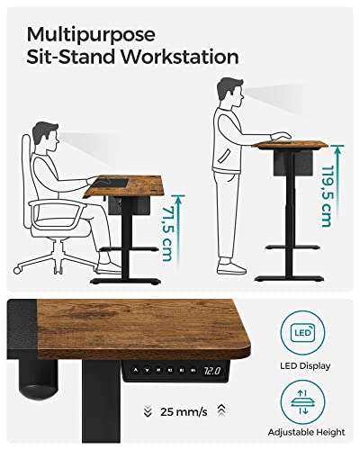 SONGMICS Electric Standing Desk, Height Adjustable Desk, 60 x 120 x (72-120) cm £115.99 with voucher Prime Exclusive @ Songmics / Amazon