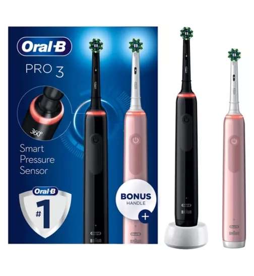 Oral-B Pro 3 - 3900 - Black & Pink Electric Toothbrush Duo Pack £70 @ Boots